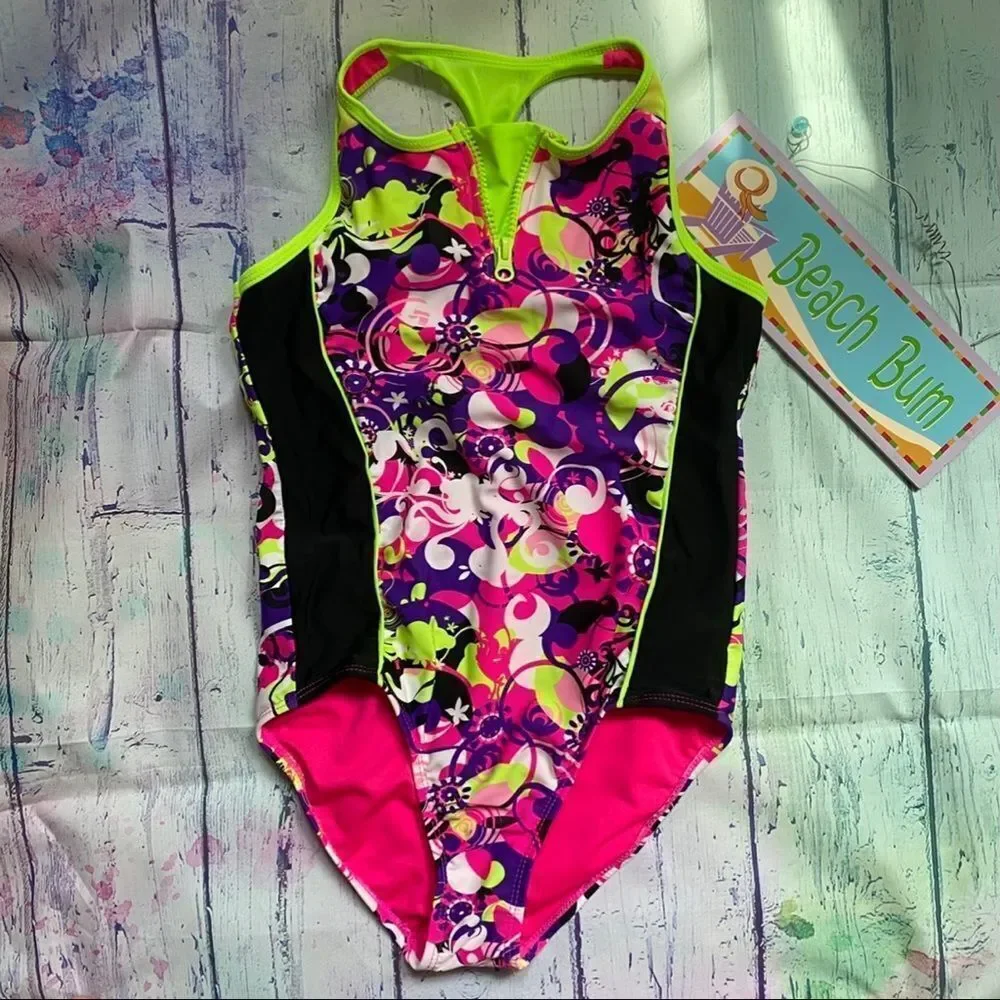 Wave Zone Neon Multicolor Racerback Race swimsuit - Picture 3 of 8